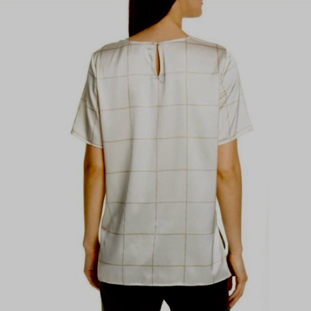 Eileen Fisher Silk Jewel Neck Short Sleeve Box Top Cream Blouse Size Large - Picture 7 of 13